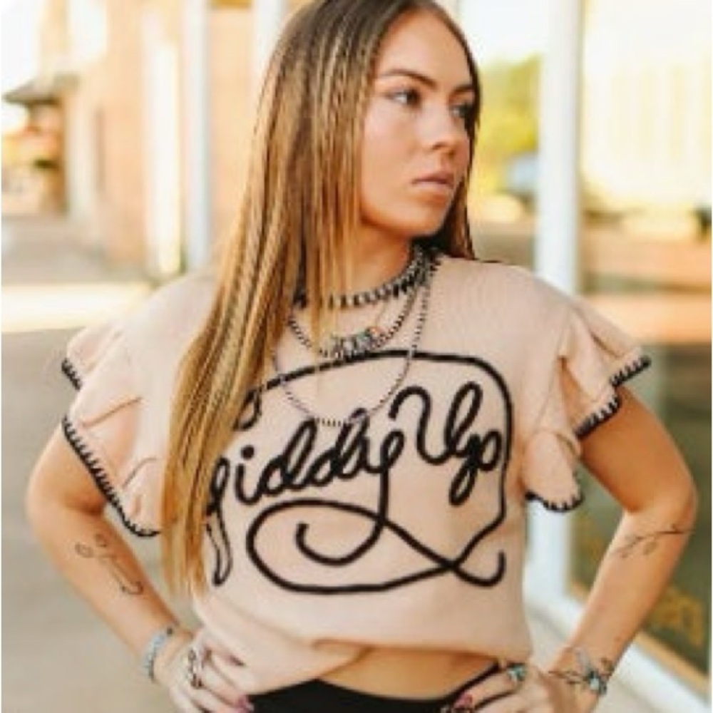 L&B Beige 'Giddy Up' Short Sleeve Top